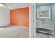 Bathroom featuring a modern vanity, marble floors, and an adjacent bedroom at 14800 Walsingham Rd # 1215, Largo, FL 33774