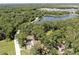 High angle image of a home surrounded by trees, with a lake in the background at 1753 Ranchette Rd, Wesley Chapel, FL 33543