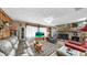 Inviting living room featuring a stone fireplace, comfortable seating, and stylish decor at 1753 Ranchette Rd, Wesley Chapel, FL 33543