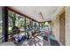 Covered screened porch with plants and shaded view to the exterior at 1753 Ranchette Rd, Wesley Chapel, FL 33543
