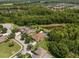 An aerial view showing multiple homes, community ponds, and mature trees at 19409 Wingrove Ln, Lutz, FL 33558