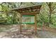 A park map under a wooden structure in Miyakkahatchee Creek Environmental Park surrounded by trees and lush greenery at 3682 Johnstown St, North Port, FL 34288
