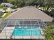 Aerial view showcasing a private screened pool with swan floats, perfect for relaxation and enjoying the outdoors at 4617 Basswood St, Land O Lakes, FL 34639