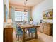Charming dining room with rustic wooden table and light blue chairs at 4950 Sandy Brook Cir, Wimauma, FL 33598