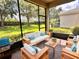 Relaxing screened patio with comfortable seating, a grill and views of the manicured backyard at 4950 Sandy Brook Cir, Wimauma, FL 33598
