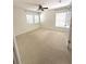 Bright bedroom features three windows, a ceiling fan, and neutral carpet flooring at 5644 Samter Ct, Tampa, FL 33611