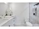 This bathroom features modern fixtures, white cabinets, and a walk-in shower at 6352 Canton S St, St Petersburg, FL 33712
