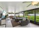 Large screened patio featuring comfortable seating, TV, and view of the outdoor space at 1513 Loretta Ct, Brandon, FL 33511