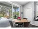 Charming dining area with seating for four and seamless transition to a screened outdoor space at 17807 Arbor Greene Dr, Tampa, FL 33647