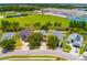 Aerial view of the neighborhood with well-maintained homes, mature trees, and convenient street access at 18508 Merseyside Loop, Land O Lakes, FL 34638