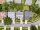 Bird's eye view of a peaceful residential street with manicured lawns and mature trees at 18549 Grand Club Dr, Hudson, FL 34667