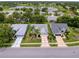 Aerial view showcasing a single Gathering home with a well manicured lawn, and lake views at 18549 Grand Club Dr, Hudson, FL 34667