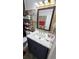 Bathroom featuring a stylish vanity with modern sink, updated fixtures, and a decorative mirror at 5106 Town N Country Blvd, Tampa, FL 33615