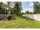 This grassy back yard is spacious and has wooden and vinyl fencing at 5519 Kelly N Dr, St Petersburg, FL 33703