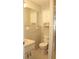 Bathroom featuring tile walls, mirror, overhead cabinet, and toilet at 6144 Elmhurst Dr, New Port Richey, FL 34653