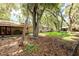 Large backyard featuring mature trees providing shade and a patio area for outdoor relaxation at 616 Pawn Way, Seffner, FL 33584