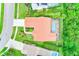 Aerial view of a home with a private pool and screened enclosure surrounded by lush greenery at 6250 Fairskies Dr, New Port Richey, FL 34655