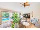 Living room showcasing sliding doors to pool and cozy furniture at 6250 Fairskies Dr, New Port Richey, FL 34655