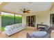 Cozy lanai with comfortable seating and view into manicured backyard at 6250 Fairskies Dr, New Port Richey, FL 34655