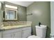 Compact bathroom with green walls, mosaic tile backsplash, and classic white fixtures at 6338 Newtown Cir # 38A6, Tampa, FL 33615
