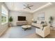 Cozy living room with stylish furniture, a light blue rug, modern decor, and a large window at 6447 Bradford Woods Dr, Zephyrhills, FL 33542