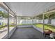 Enclosed porch includes a ceiling with hanging lights and a view of the backyard at 8897 54Th N St, Pinellas Park, FL 33782