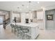 Modern kitchen with white cabinetry, stainless steel appliances, a large island, and pendant lighting at 9107 Rally Spring Loop, Wesley Chapel, FL 33545