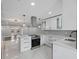 Contemporary kitchen with stainless steel appliances, white cabinets, and quartz countertops at 1586 Linwood Dr, Clearwater, FL 33755