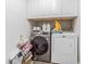 Efficient laundry room with modern washer and dryer, white cabinets, and ample storage space at 23067 Brighton Pl, Land O Lakes, FL 34639
