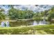 Scenic view of a tranquil pond with lush greenery and mature trees, creating a relaxing atmosphere at 23067 Brighton Pl, Land O Lakes, FL 34639