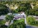 An aerial view of a private home showcasing the property's pool and garage space nestled among lush greenery at 4205 Helene Pl, Valrico, FL 33594