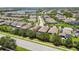 Aerial view of neighborhood homes featuring mature trees, green lawns, screened pools, and well-maintained landscaping at 6467 Seasound Dr, Apollo Beach, FL 33572