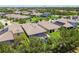 Aerial view of neighborhood homes featuring mature trees, green lawns, screened pools and well-maintained landscaping at 6467 Seasound Dr, Apollo Beach, FL 33572