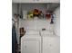 Functional laundry room with washer, dryer, and shelving for storage at 777 N Ashley Dr # 1903, Tampa, FL 33602