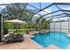 Relax by the pool and spa, all protected within a screened enclosure and framed by lush greenery at 8358 Dunham Station Dr, Tampa, FL 33647