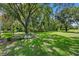 Lush backyard with mature trees and beautiful landscaping, offering a serene outdoor space at 8624 Snowy Owl Way, Tampa, FL 33647