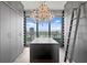 Custom closet with city views, a chandelier, gray cabinets, and a ladder for elevated storage at 100 1St N Ave # 3905, St Petersburg, FL 33701