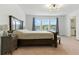 Spacious bedroom featuring large windows, carpet flooring, and dark wood furniture at 12189 Nouveau Ave, Spring Hill, FL 34610