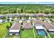 Aerial view showcases well-maintained homes with green lawns and screened pools in a Gathering-friendly neighborhood at 12838 Wildflower Meadow Dr, Riverview, FL 33579