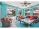 Bright sunroom features a cozy seating area with a view of the pool at 316 Cedar Ln, Largo, FL 33770