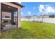 Enclosed screened-in porch next to a big backyard, creating an inviting atmosphere for outdoor activities and leisure at 36412 Garden Wall Way, Zephyrhills, FL 33541