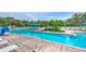 Community pool with chairs, shaded cabana, and stairs into water at 5046 Gato Del Sol Cir, Wesley Chapel, FL 33544
