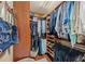 Walk-in closet with built-in shelves and hanging rods for ample storage at 511 Duque Rd, Lutz, FL 33549