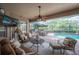 Relaxing covered patio with comfortable seating, outdoor kitchen and a sparkling swimming pool at 511 Duque Rd, Lutz, FL 33549