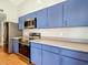 Kitchen featuring blue cabinetry and stainless steel appliances at 6001 Lemon Tree Ct, Tampa, FL 33625
