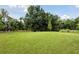Large backyard features a lush green lawn and mature trees, offering a private outdoor space at 12758 Oak Hill Way, Parrish, FL 34219