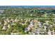 Scenic aerial view of a lovely neighborhood with mature trees and a golf course in the distance at 2182 Trevor Rd, Palm Harbor, FL 34683