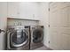 Bright laundry room features washer and dryer and white cabinetry at 2182 Trevor Rd, Palm Harbor, FL 34683