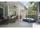 Enclosed patio includes ceiling fan, wicker furniture, and view of the spa at 2182 Trevor Rd, Palm Harbor, FL 34683