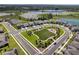Aerial view of neighborhood, showing well manicured lawns and a community park at 2507 Arbor Wind Dr, Lutz, FL 33558